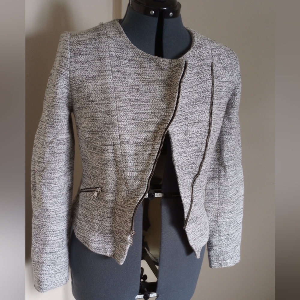 Banana Republic Grey Heathered Tweed Moto Jacket Blazer Size 6
